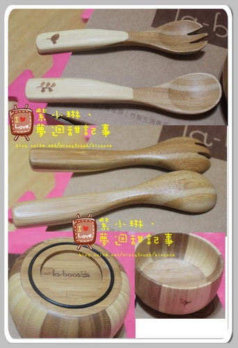 試用la-boos竹製餐具，和風花鳥兒童餐具組