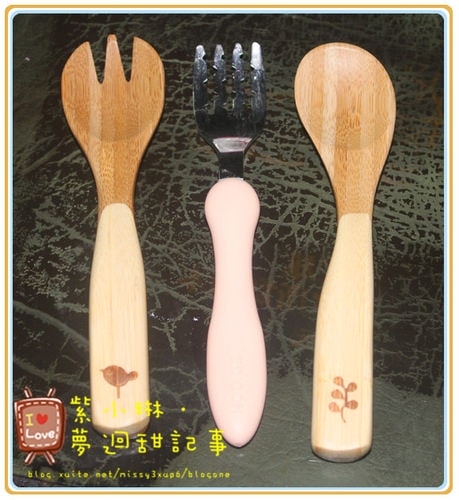 試用la-boos竹製餐具，和風花鳥兒童餐具組